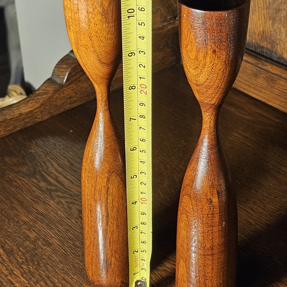 Mid Century Modern Hand Turned Candle Stick Set of 2. - Picture 7 of 10